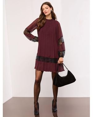 Lipsy Pleated Lace Detail Mini Dress - Red