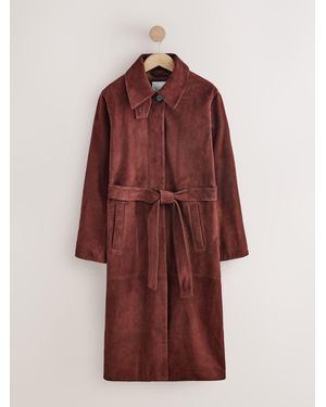 Next Tan N. Premium Suede Belted Trench Coat - Red