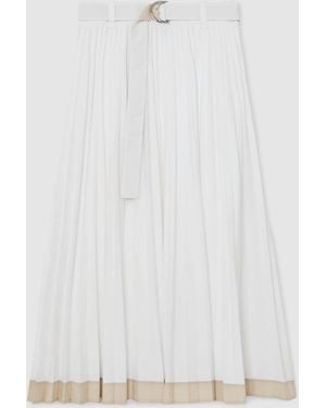 Reiss Pleated Belted Midi Skirt With Cotton - White