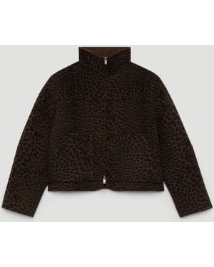 Hush Ira Pure Wool Double Faced Funnel Neck Leopard Jacket - Black