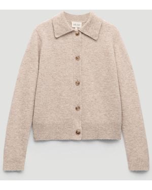 Hush Cedar Wool Blend Collar Detail Cardigan - Natural