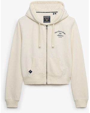 Superdry Athletic Essentials Cropped Zip Hoodie - White