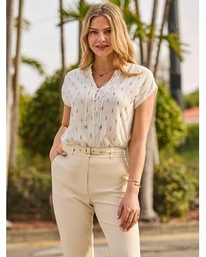 Sosandar Fleck Print Tie Neck Top - White