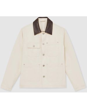 Reiss Off Clapper Denim Leather-Collar Worker Jacket - Natural