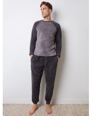 Threadbare Borg Raglan Sweatshirt Lounge Set - Gray