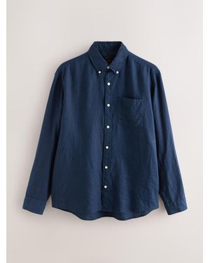 Next Long Sleeve Signature 100% Linen Shirt - Blue