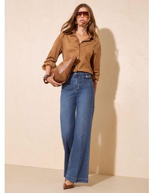 Friends Like These Mid Wash Pocket Front Tailored Wide Leg Denim Jeans - Blue
