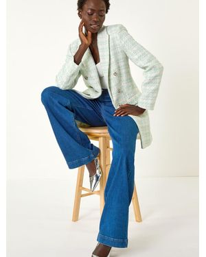 Roman Longline Chequered Boucle Jacket - Blue