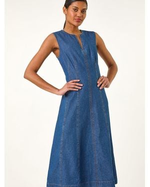 Roman Panel Detail Midi Dress - Blue