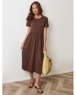 Threadbare Petite Jersey Midi Smock Dress With Pockets - Brown