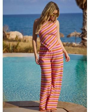 South Beach Chevron Crochet Wide Leg Beach Pants - Blue