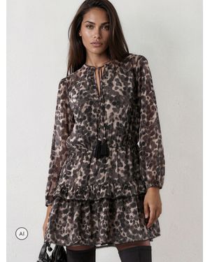 Religion Leopard Print Short Dress With Tie Waist - Brown