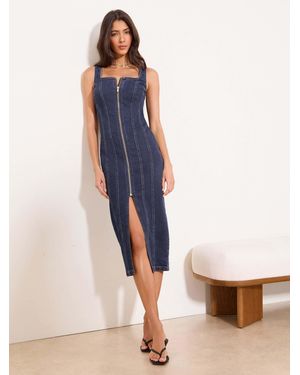 Lipsy Seamed Bodycon Zip Front Midi Dress - Blue