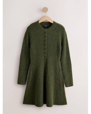 Next Ribbed Knit Henley Mini Dress - Green