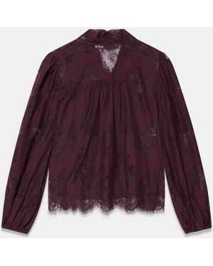 Mint Velvet Lace Pussybow Blouse - Purple