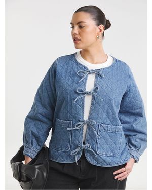 Simply Be Denim Tie Front Quilted Jacket - Blue