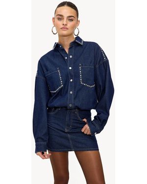 Loavies Hide Away Studded Denim Shirt Dress - Blue