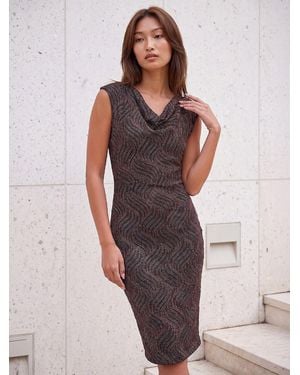 Roman Shimmer Cowl Neck Dress - Brown