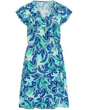 Pour Moi Penny Frill Wrap Woven Beach Dress - Blue