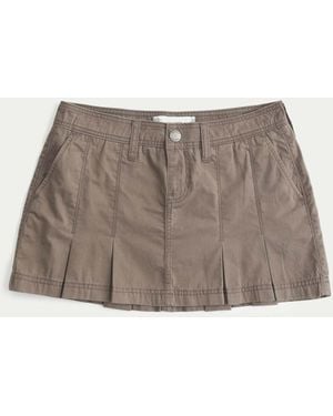 Hollister Low Rise Twill Pleated Mini Skirt - Brown