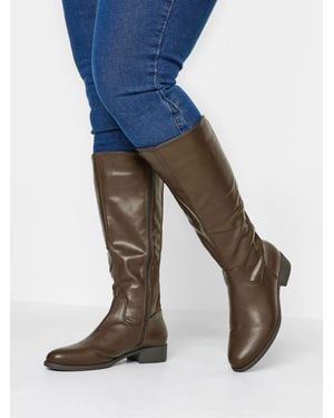 Yours Curve Wide Fit Pu Stretch Heeled Knee High Boots - Blue
