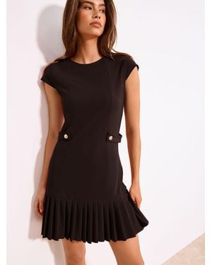 Lipsy Pleated Hem Button Detail Mini Dress - Black