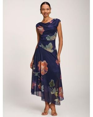 Jolie Moi Asymmetrical Draped Mesh Maxi Dress - Blue
