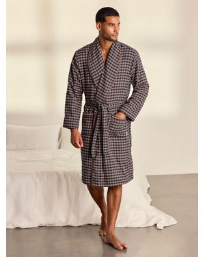 Chelsea Peers Cotton Gingham Towelling Dressing Gown - Natur