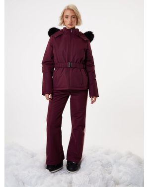 Threadbare Belted Padded Ski Jacket - Red