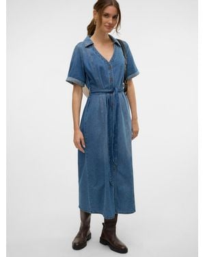 Vero Moda Belted Denim Shirt Dress - Blue