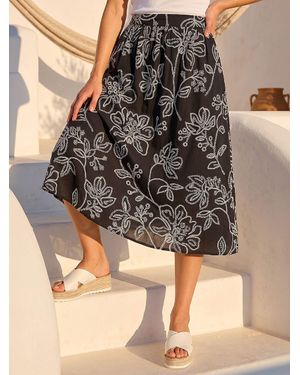 Roman Floral Broderie Midi Skirt - Gray