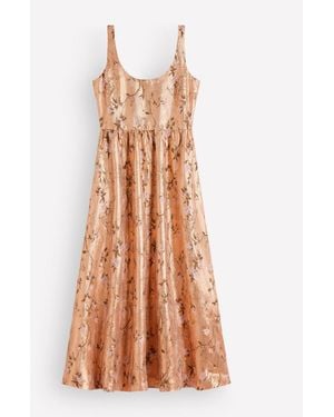 Boden Scoop Neck Fit And Flare Dress - Metallic
