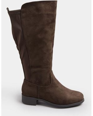 Yours Curve Faux Suede Extra Wide Fit Stretch Knee High Boots - Brown