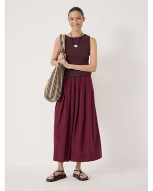 Hush Ivy Pleated Linen Blend Midi Skirt - Red