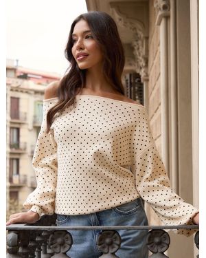 Threadbare Polka Dot Soft Slash Neck Jumper - Brown