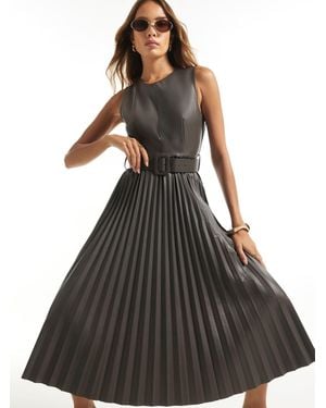 River Island Belted Pleated Long Sleeve Midi Dress - Black