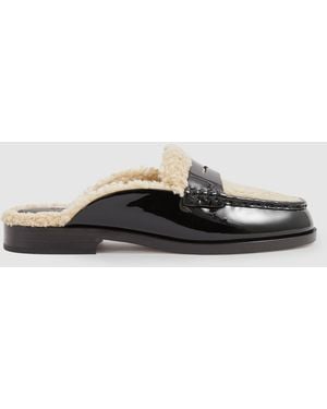 PAIGE Black Leather And Shearling Loafer Mules