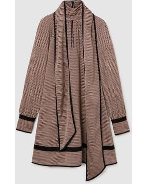 Reiss Alwen Printed Scarf-Neck Swing Mini Dress - Brown