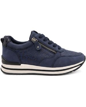 Pavers Wide Fit Zip & Lace Sneakers Cushioned Sole - Blue