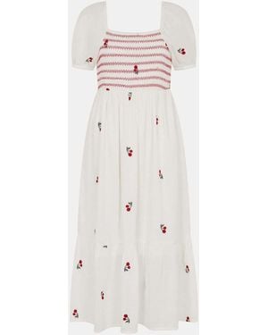Accessorize Midikleid Mit Puffärmeln Und Kirschstickerei - Weiß