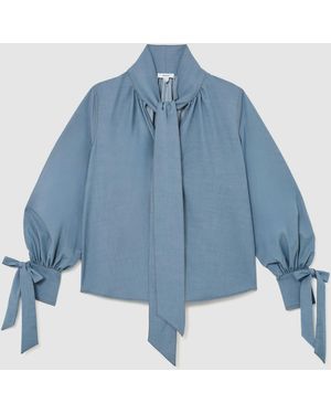 Reiss Denim-Look Tie-Neck Blouse - Blue