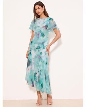Lipsy Petite Printed Tie Waist Short Sleeve Midi Dress - Blue