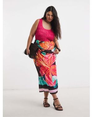 Simply Be Placement Floral Print Wrap Midi Skirt - Red