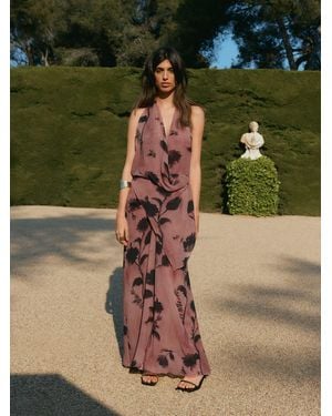 BHOEM Floral Print Draped Open Back Event Long Dress - Green
