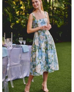 Adrianna Papell Shirred Organza Midi Dress - Green