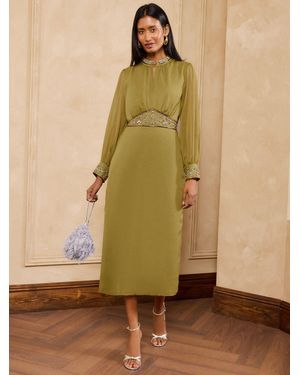Love & Roses X V & A Lime Embellished Column Midi Dress - Green