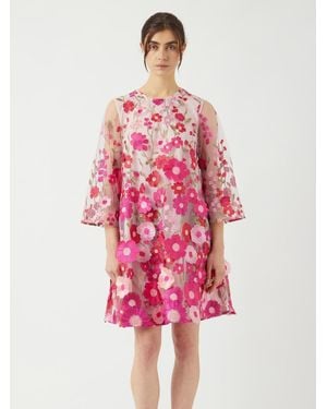 Y.A.S Y. A.S Y. A.S Bouquet Embellished 3/4 Sleeve Mini Dress - Red