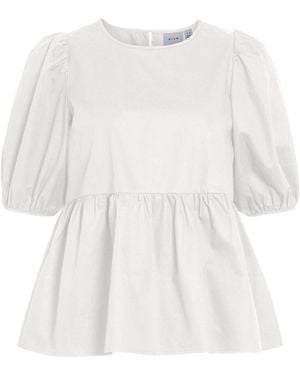 Vila Puff Sleeve Peplum Hem Blouse - White