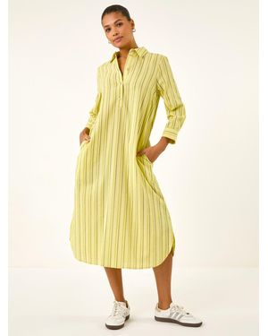 Roman Textured Stripe Shirt Dress - Yellow