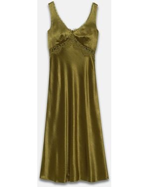 Mint Velvet Satin Lace Detail Midi Dress - Green